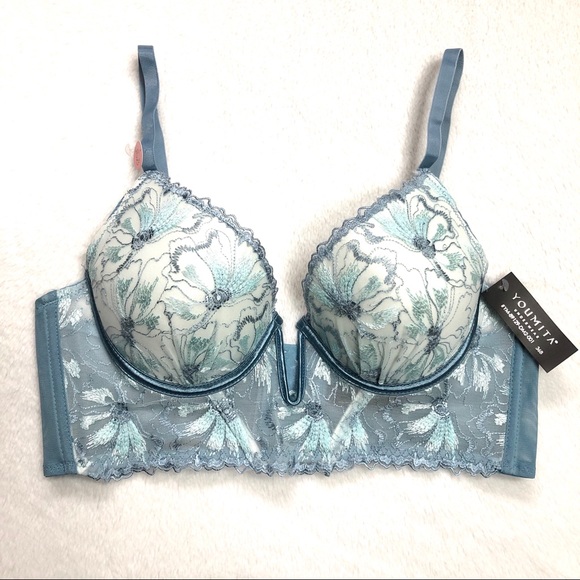 Youmita Other - Light Blue Floral Lace Longline Underwire Bra 34 B